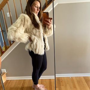 Genuine fur vintage coat with hidden cinch cord